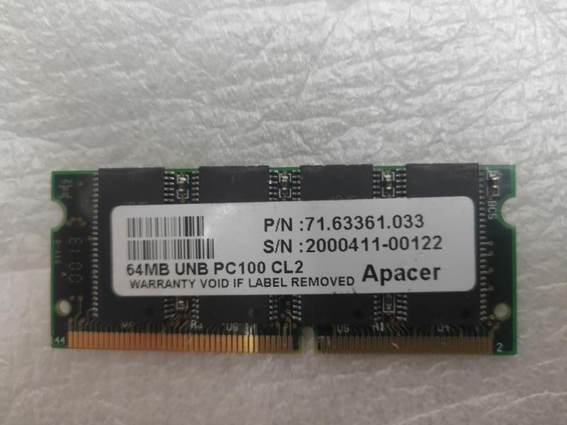 Apacer 64MB UNB PC100 CL2 SDRAM 筆電記憶體 雙面8顆粒 | 露天市集 | 全台最大的網路購物市集