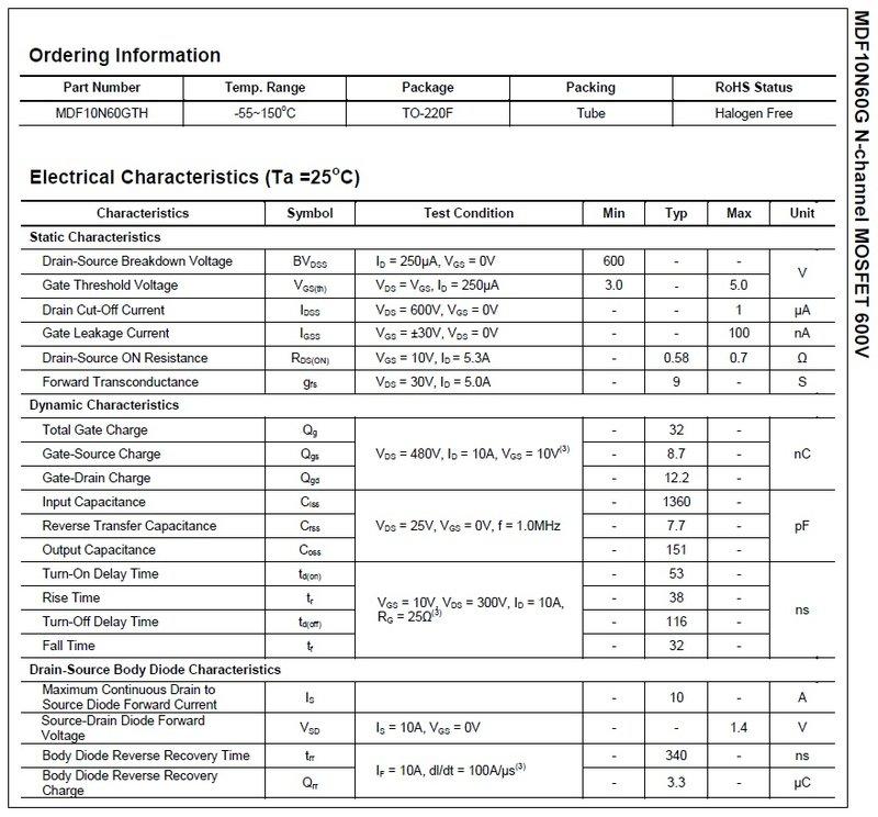 場效電晶體 (MAGNACHIP MDF10N60G ) TO-220F (N-CH) 600V 10A 0.75Ω | 露天市集 | 全台最 ...