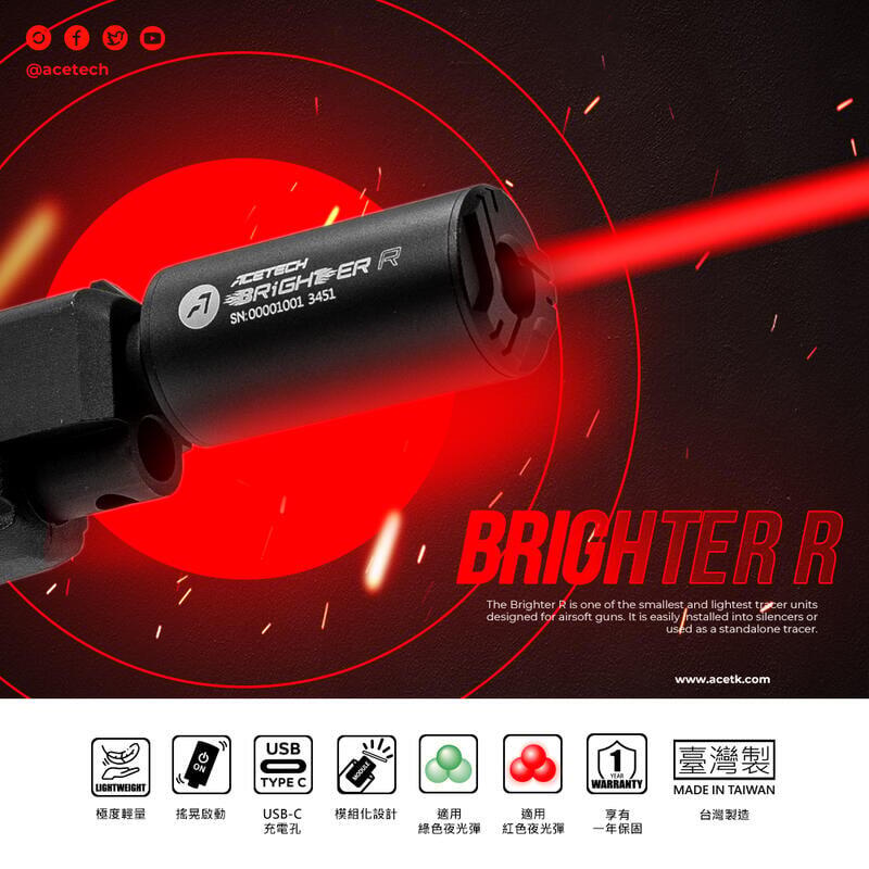 RST紅星- ACETECH BRIGHTER R (紅綠雙色)手槍發光器(-14) ACE-PAT0520-B-001