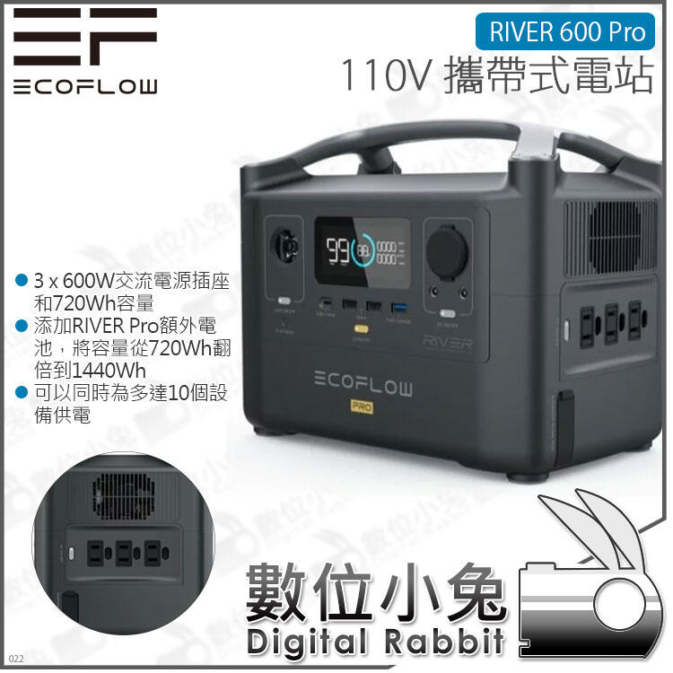 數位小兔【EcoFlow River 600 Pro 110V 攜帶式充電站】居家工作