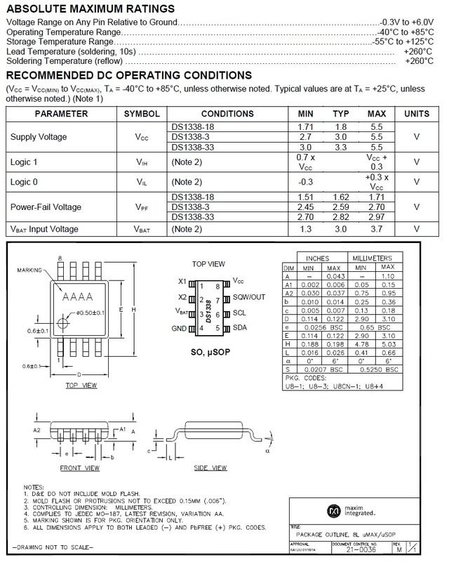 [I2C RTC] MAXIM DS1338U-33+ (uSOP-8 (3*3)) VCC 3.3V | 露天市集 | 全台最大的網路購物市集