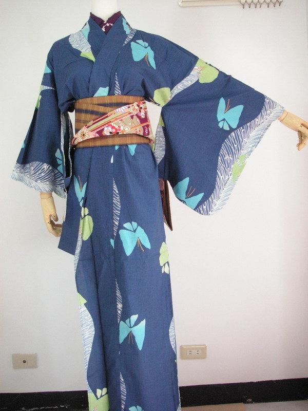服侍屋YK01] 藍色蝴蝶日本浴衣和服+完整造型搭配[夏天煙火ゆかたYUKATA 