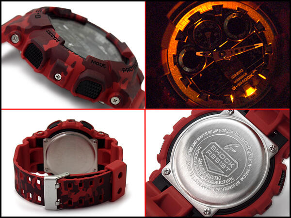 CASIO手錶專賣店G-SHOCK紅迷彩GA-100CM-4A 耐衝擊指針雙顯錶全新CASIO 